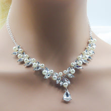 Load image into Gallery viewer, Crystal and Pearl Necklace and Earring Bridal Set
