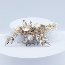 Load image into Gallery viewer, Bridal Hair Comb with Hand Painted Gold Leaves and Crystals
