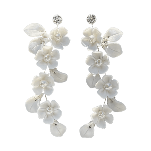 Hand-made Ivory Flowers & Pearls Bridal Earrings