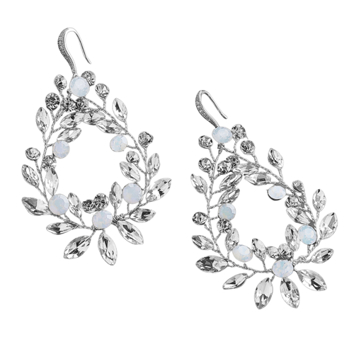 Hand-made Opal and Crystal Bridal Hoop Earrings
