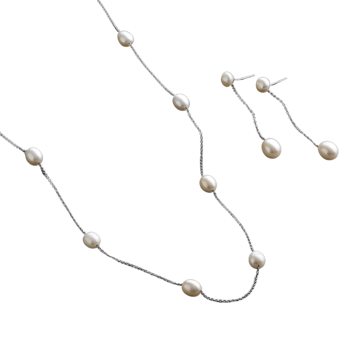 Floating Pearl Bridal Necklace & Earring Set