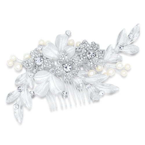 Bridal Hair Comb with Hand Painted Leaves and Crystals