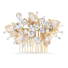 Load image into Gallery viewer, Bridal Hair Comb with Hand Painted Gold Leaves, Pearls and Crystals
