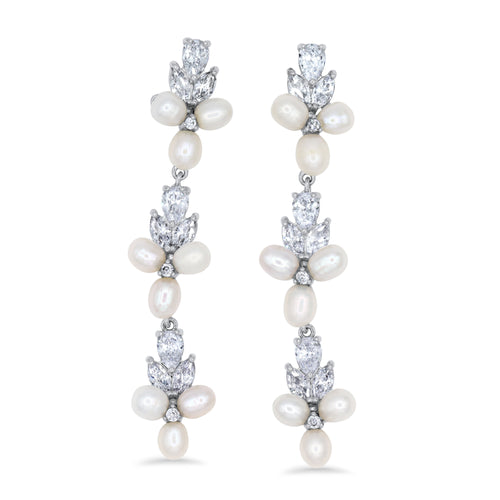 Genuine Freshwater Pearl Dangle Bridal Earrings