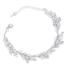Load image into Gallery viewer, Crystal and Pearl Vine Bracelet- Silver
