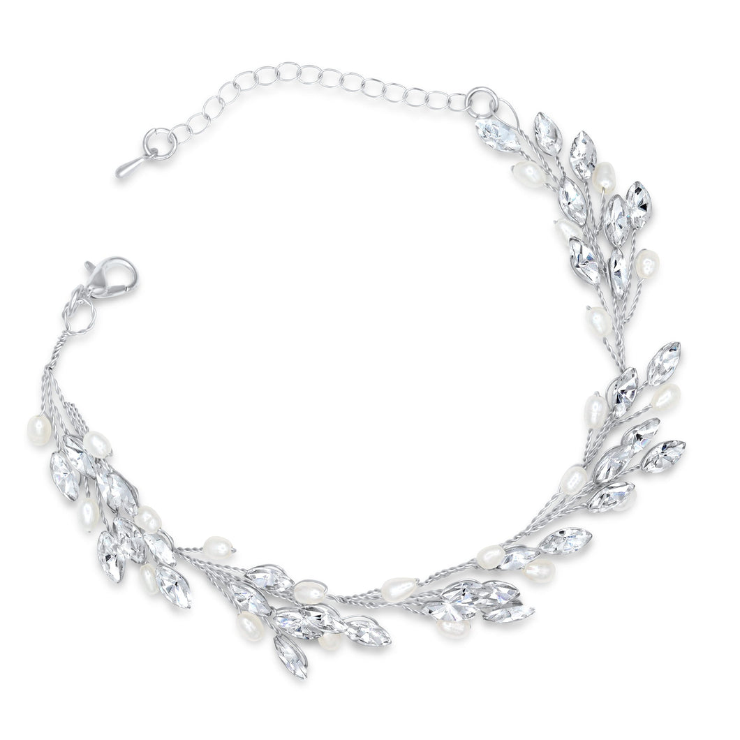Crystal and Pearl Vine Bracelet- Silver