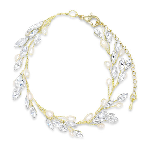 Crystal and Pearl Vine Bracelet- Gold