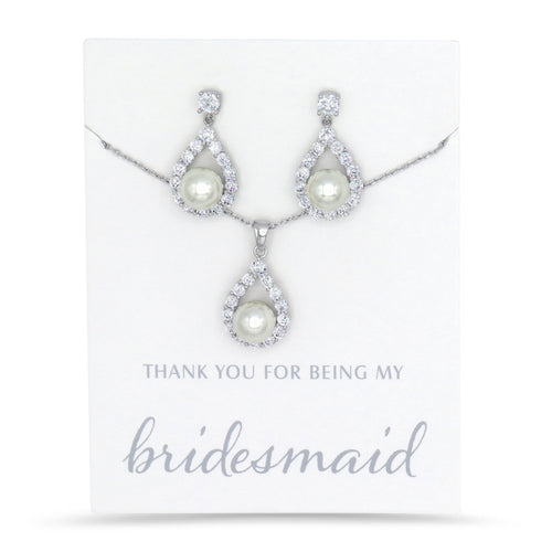 Bridesmaids Necklace & Earrings Set- Silver