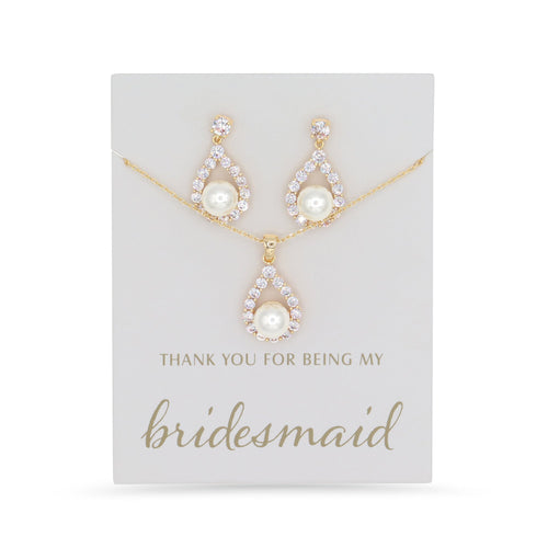 Bridesmaids Necklace & Earrings Set- Gold