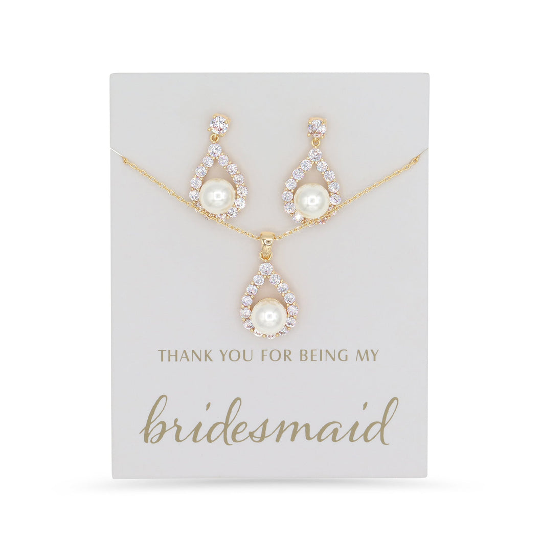 Bridesmaids Necklace & Earrings Set- Gold