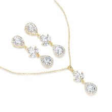 Load image into Gallery viewer, Gold Crystal Bridal Necklace and Earrings Set
