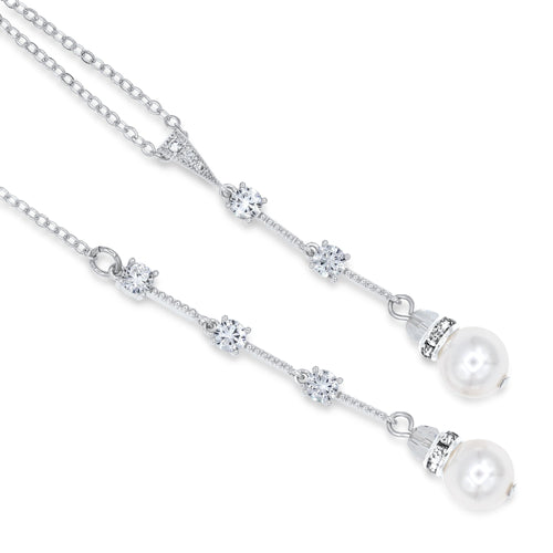 Silver Pearl Bridal Drop Back Necklace