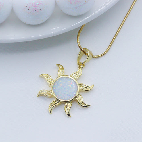 Opal Sun Pendant Necklace- Gold