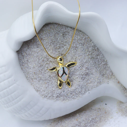 Opal Turtle Pendant Necklace- Gold