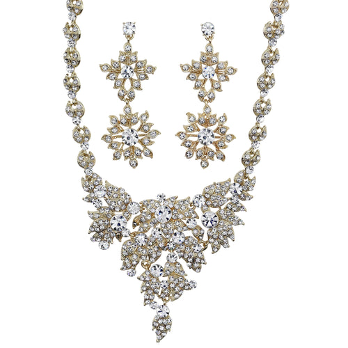 Vintage Crystal Gold Necklace & Earring Set