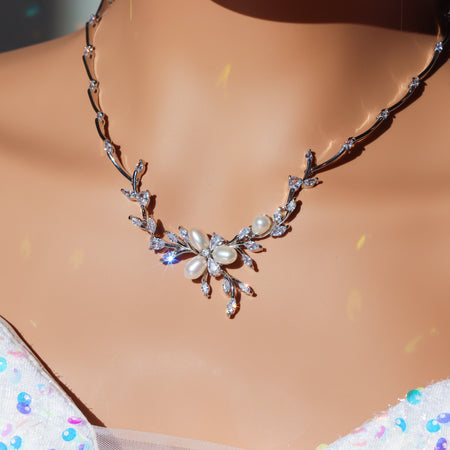 Freshwater Pearl & Crystal Leaves Necklace