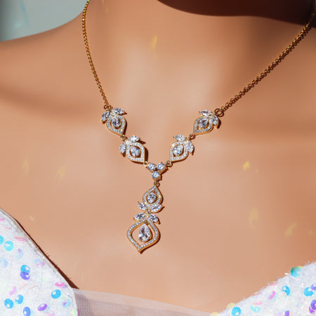 Gold Crystal Bridal Necklace with Backdrop