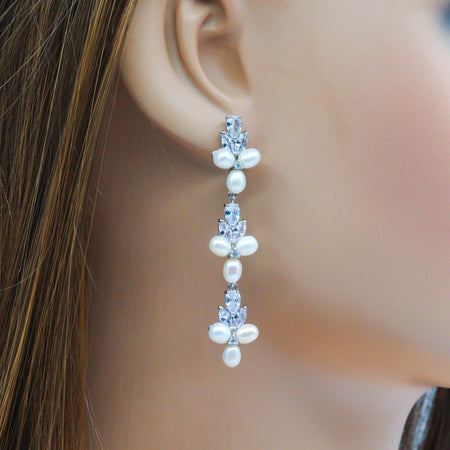 Genuine Freshwater Pearl Dangle Bridal Earrings