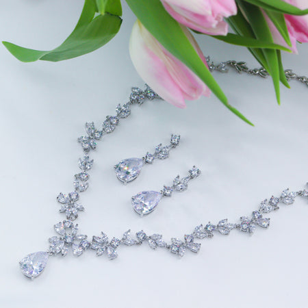 Silver Vine Wedding Necklace and Earrings Set