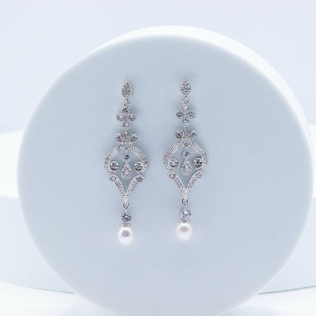 Vintage Scroll Earrings with Pearls
