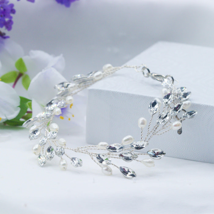 Crystal and Pearl Vine Bracelet- Silver.