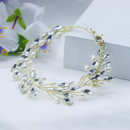 Crystal and Pearl Vine Bracelet- Gold.
