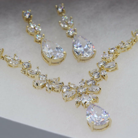 Gold Vine Wedding Necklace and Earrings Set