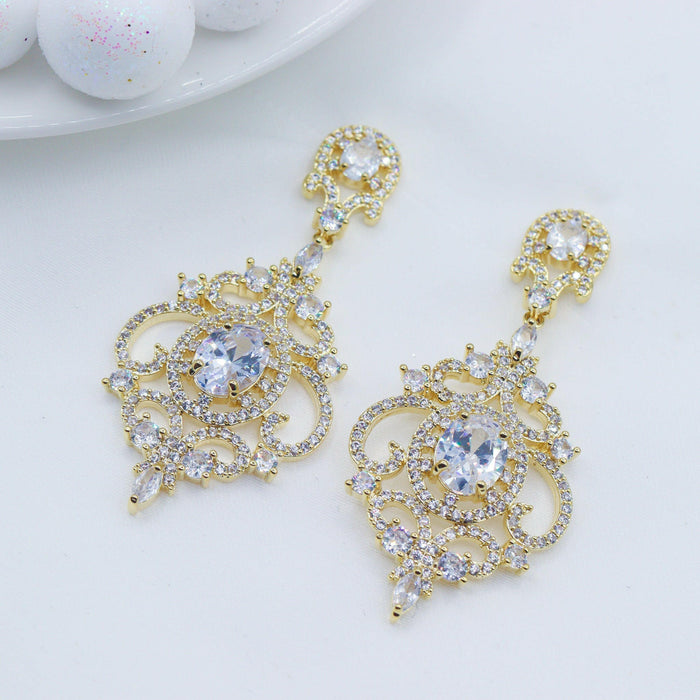 Victorian Scroll Chandelier Wedding Earrings.