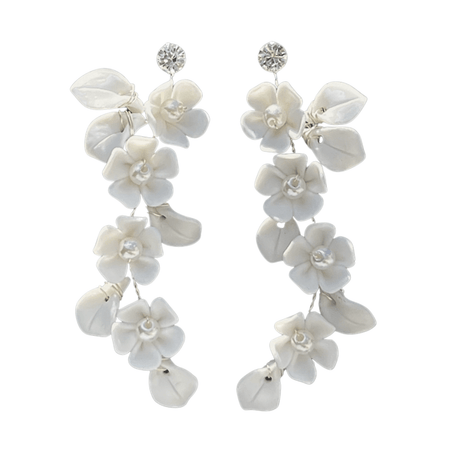 Hand-made Ivory Flowers & Pearls Bridal Earrings.