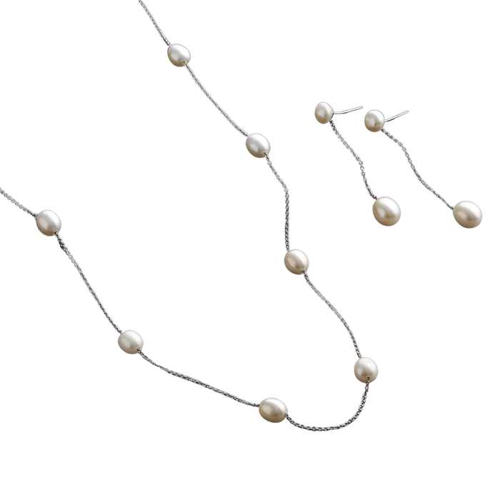 Floating Pearl Bridal Necklace & Earring Set.