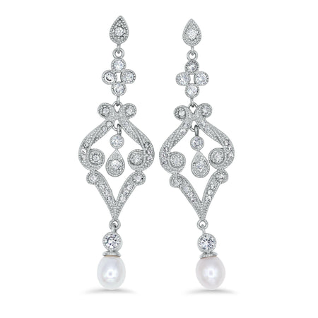 Vintage Scroll Earrings with Pearls
