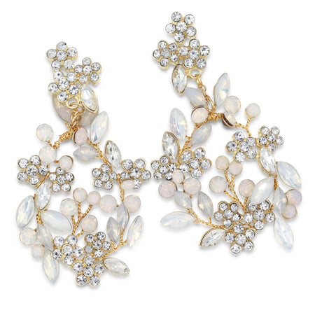 Hand-made Opal and Crystal Bridal Earrings- Gold