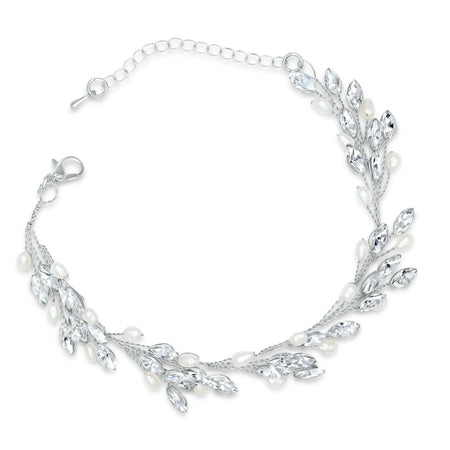 Crystal and Pearl Vine Bracelet- Silver.