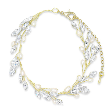 Crystal and Pearl Vine Bracelet- Gold.