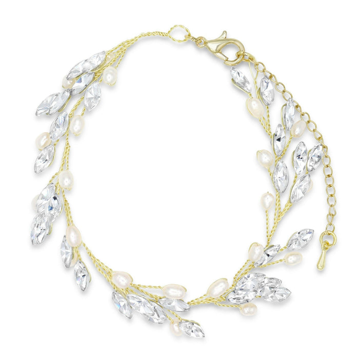 Crystal and Pearl Vine Bracelet- Gold.