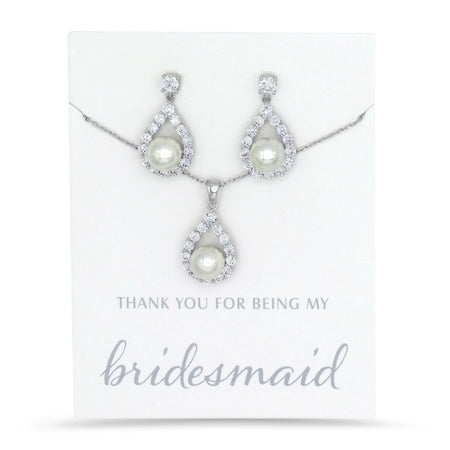 Bridesmaids Necklace & Earrings Set- Silver.