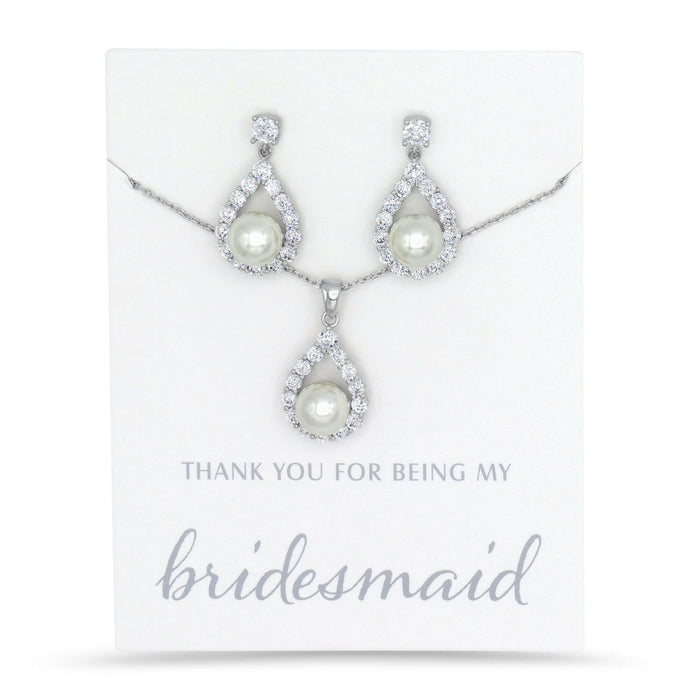 Bridesmaids Necklace & Earrings Set- Silver.