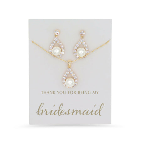 Bridesmaids Necklace & Earrings Set- Gold.