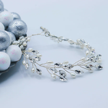 Crystal and Pearl Vine Bracelet- Silver.