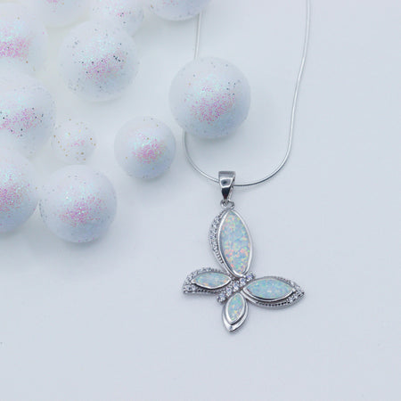 Opal Butterfly Pendant Necklace.