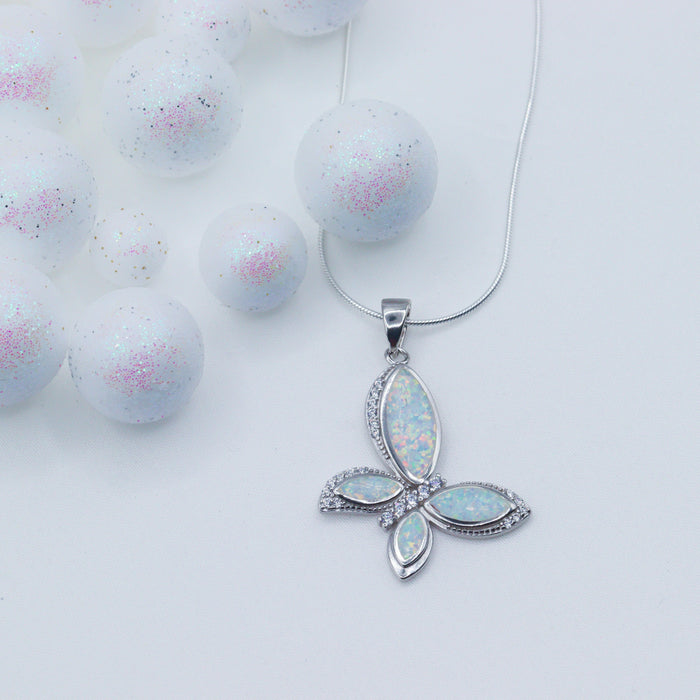 Opal Butterfly Pendant Necklace