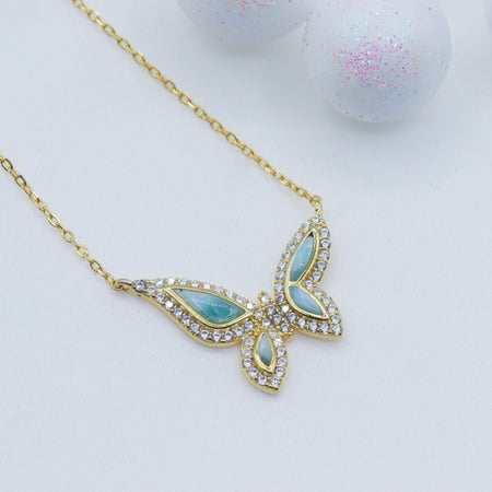 Natural Larimar Butterfly Necklace.