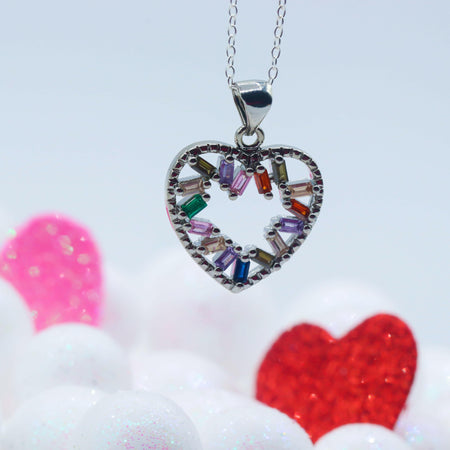Silver Micro Pave Heart Pendant Necklace.