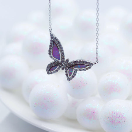 Pink Opal Butterfly Pendant Necklace.