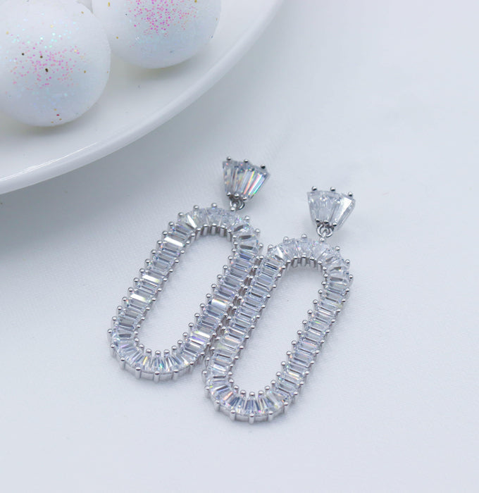 Open Oval Baguette Dangling Earrings.