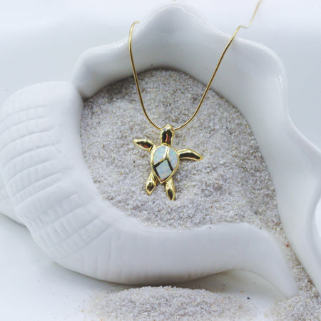 Opal Turtle Pendant Necklace- Gold.