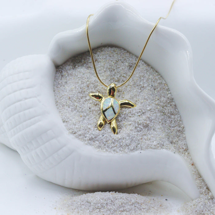 Opal Turtle Pendant Necklace- Gold.