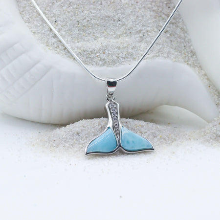 Natural Larimar Whale Tail Pendant Necklace.