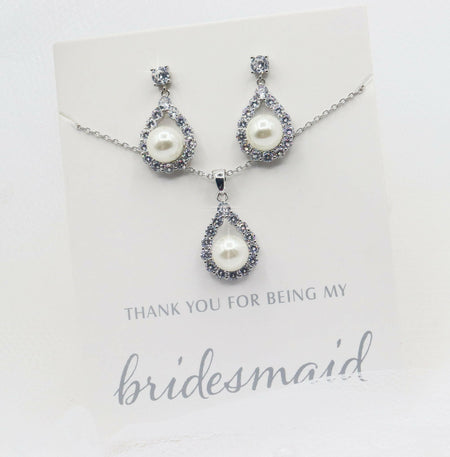 Bridesmaids Necklace & Earrings Set- Silver.