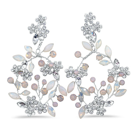 Hand-made Opal and Crystal Bridal Earrings- Silver.